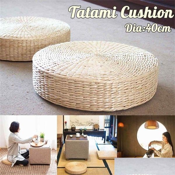 Cuscino/Cuscino Decorativo 40Cm Pouf Rotondo Cuscino Tatami Tappetino Tessuto Fatto A Mano St Meditazione Yoga Sedia Cerimonia Del Tè Pad Giapponese-S Dhthi