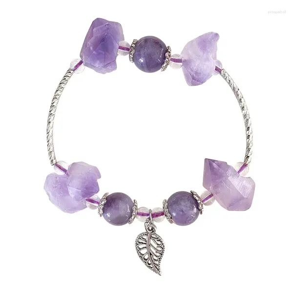 Bracciale all'ingrosso di perline di ghiaia braccialetto di cristallo naturale viola lavanda per le donne ragazza regalo semplice gioielli in pietra originali