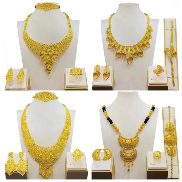 Colar brincos conjunto médio oriente dubai noiva jóias feminino anel pulseira quatro peças