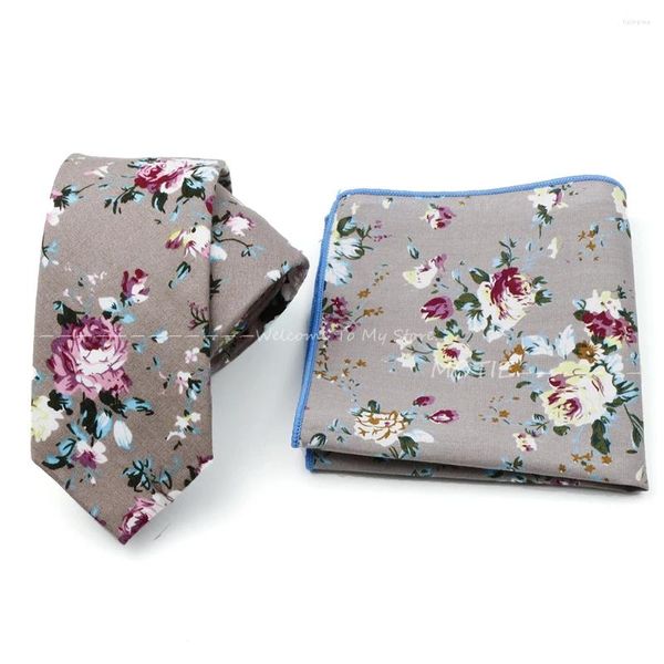 Laços masculinos clássicos de algodão floral colorido bolso quadrado lenços conjunto de negócios presentes de festa de casamento para homens acessórios