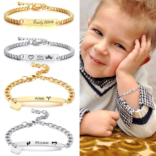 Charme Pulseiras VishowCo Nome Do Bebê Pulseira Personalizado DIY 18k Banhado A Ouro De Aço Inoxidável Charme Bebê Menino Menina Personalizado Para Crianças Jóias 231206