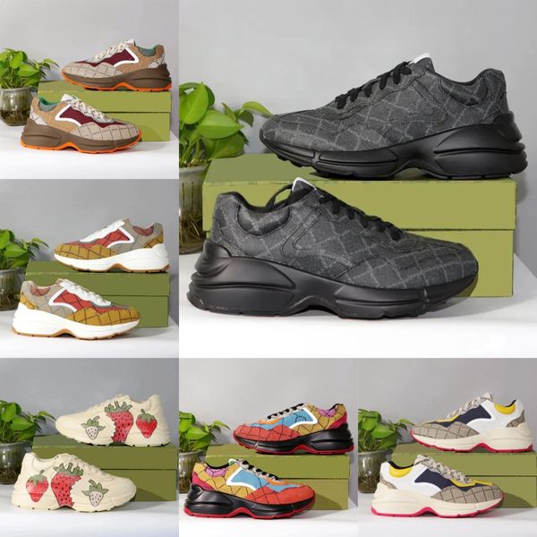 Designer Rhyton Freizeitschuhe, mehrfarbig, Damen- und Herren-Turnschuhe, Erdbeer-Tiger-Trainer, Vintage-Originalschuh, bestickt, Erhöhung der Plattform, Freizeit-Sneaker