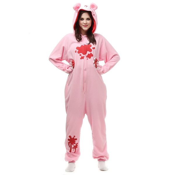 Mulheres sleepwear hksng adulto sombrio urso kigurumi onesie pijama rosa preto urso velo animal mulheres halloween festa cosplay traje pijama 231206