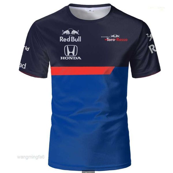 Camisetas para hombre Ropa para correr F1 Honda Camisa negra y azul 2023 Nuevo equipo Bull Racing Mismo cuello redondo de manga corta para hombre Motocicleta todoterreno H1a6