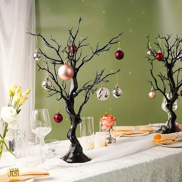 2 pçs branco preto ramo de árvore de natal artificial manzanita planta para casa evento festa mesa decoração peças centrais do casamento exibição