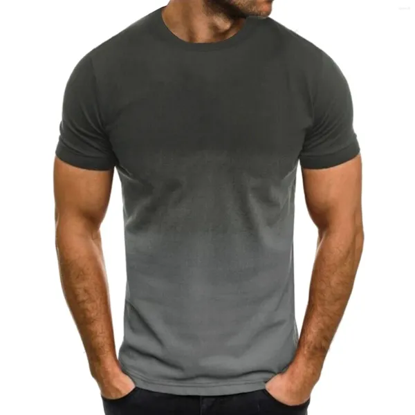 Camiseta masculina bandhnu camiseta de verão camisetas lazer esportes camiseta moda lapela gradiente manga curta camiseta em torno do pescoço