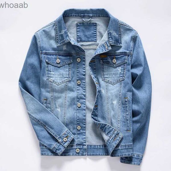 Jaquetas masculinas 3 cores estilo clássico vintage azul denim jaqueta primavera e outono novo estiramento algodão casual jeans casaco roupas de marca yq231207