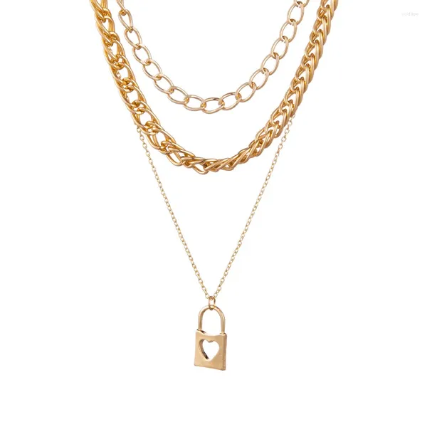 Ожерелья с подвесками, персонализированное винтажное ожерелье с замком, модная цепочка в стиле Ins, персиковое сердце, полые многослойные для женщин