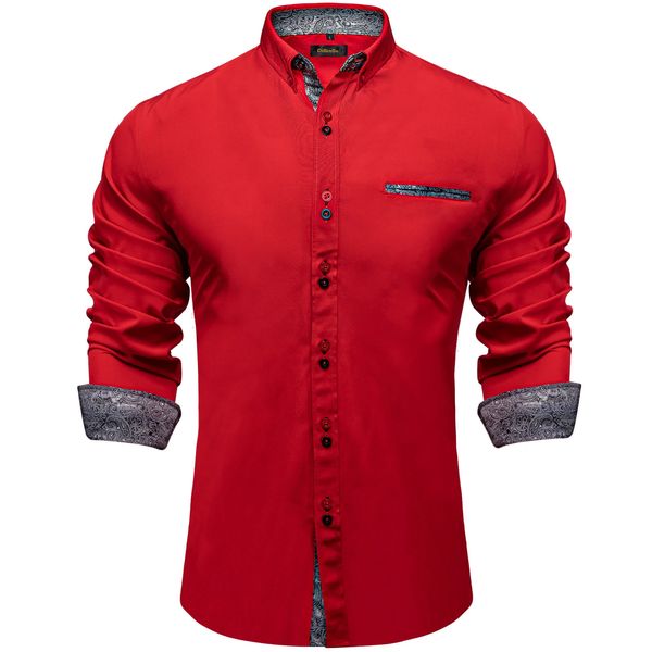 Camicie casual da uomo Camicia rossa da uomo di design di lusso Cotone Poliestere Cuciture a contrasto Camicia casual sociale Camicette Abbigliamento uomo per la festa 231207