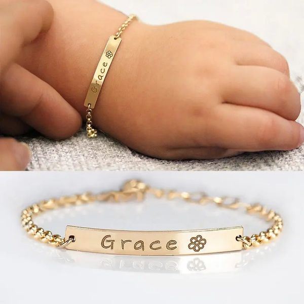 Charm-Armbänder Benutzerdefiniertes Baby-Namensarmband Edelstahl Verstellbares Baby-Kleinkind-Kind-ID-Armband - Personalisiertes Mädchen-Jungen-Geburtstagsgeschenk BFF 231206