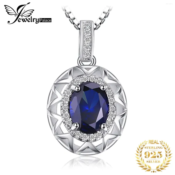 Pingentes JewelryPalace Oval Cut Criado Azul Safira 925 Sterling Silver Pingente Colar Oco Pedras Preciosas Mulheres Sem Corrente