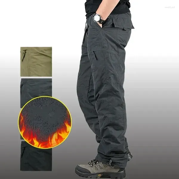 Pantaloni da uomo Pantaloni invernali caldi cargo in pile a doppio strato Pantaloni termici larghi tattici in cotone rip-stop