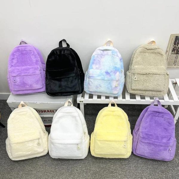 Sacos escolares para meninas mochila de pelúcia 2023 outono / inverno cor sólida bonito alta aparência mini