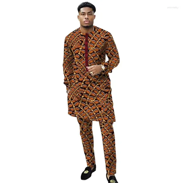 Abbigliamento etnico Abiti da uomo con stampa nigeriana Set camicie Dashiki con pantaloni Pantaloni maschili Abiti da sposa in stile tradizionale africano