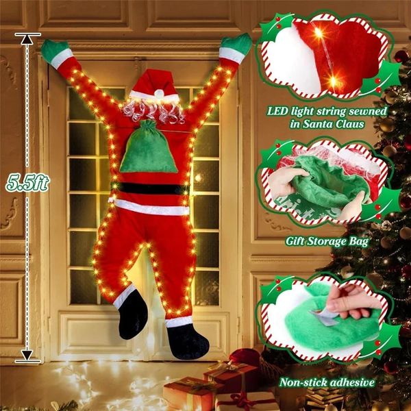 Decorações de Natal penduradas escalada Papai Noel decoração de Natal com luz LED ao ar livre calha telhado janela varanda porta casa quintal decoração adereços 231207