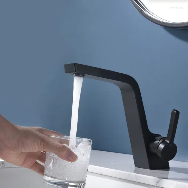 Rubinetti per lavabo da bagno Rubinetto per lavabo monoforo Maniglia Miscelatori per acqua da piano Ottone Cromato Nero