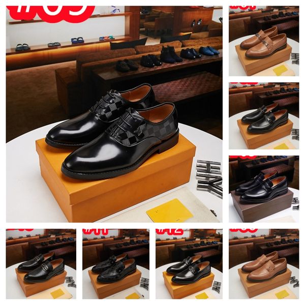 40 Style Herren Designer-Kleiderschuhe, klassische Business-Modemarke, elegante formelle Hochzeit, echte Lederschuhe für Herren, Schnürschuhe, Büro-Oxfords, flache Schuhe, Größe 38–46