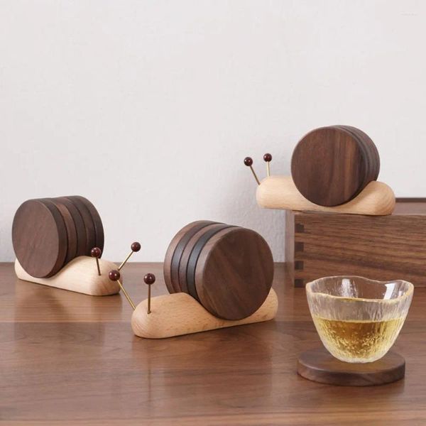 Tapetes de mesa conjunto de madeira diy caracol casa decoração de mesa café chá isolamento antiderrapante placemat coleção de madeira maciça