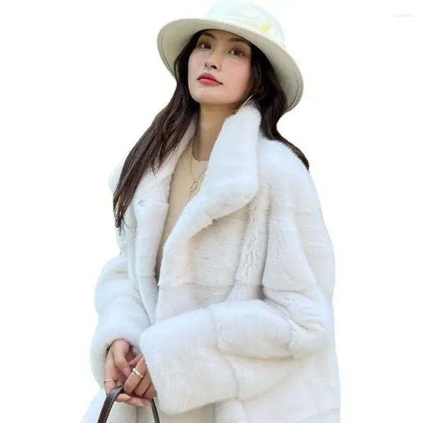 Pele feminina elegante casaco de vison falso jaquetas de inverno para 2023 em outerwears senhoras longo rosa feminino quente fofo jaqueta