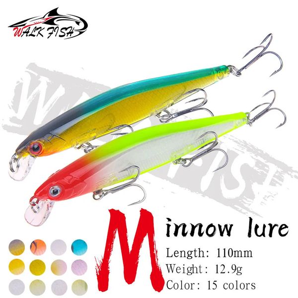 Iscas iscas caminhada peixe pesca 11cm 129g afundando minnow wobblers plástico artificial com gancho para baixo pike carpa swimbait enfrentar 231207