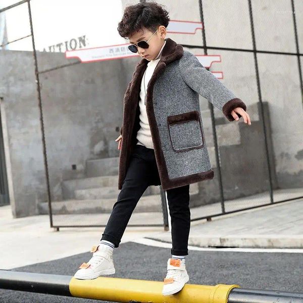 Jacken Koreanische Winter Jungen Mode Teenager Woolen Plus Samt Verdickte Kinder Mäntel Kinder Hübsche Warme Casual Oberbekleidung