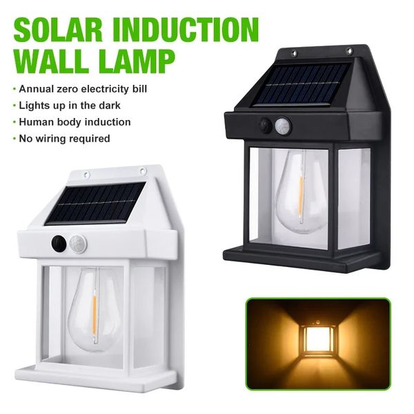 Solar Wolfram Wireless Outdoor LED Wand Licht Menschliche Sensor Lampe Wasserdicht Garten Landschaft Villa Hof Dekor Nachtlicht