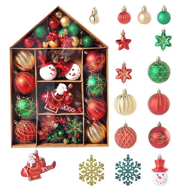 Noel Dekorasyonları 70pcs Kırmızı Altın Yeşil Mutlu Noel Ağacı Topları Süsleme Yuvarlak Noel Balls Yıl için Noel Dekorasyonları Ev Noel 231207