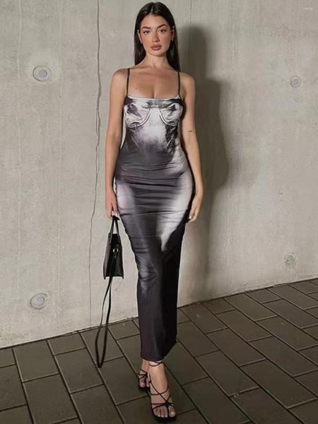 Vestidos casuales Moda Ins Sexy Sling Vestido Cuerpo Humano Impresión 3D Slim-Fit Funda Split Largo Otoño