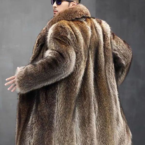 Pelliccia da uomo finta invernale imitazione piccolo cappotto di procione cappotto di visone vestiti caldi moda bella casual giacche con colletto lungo 231207