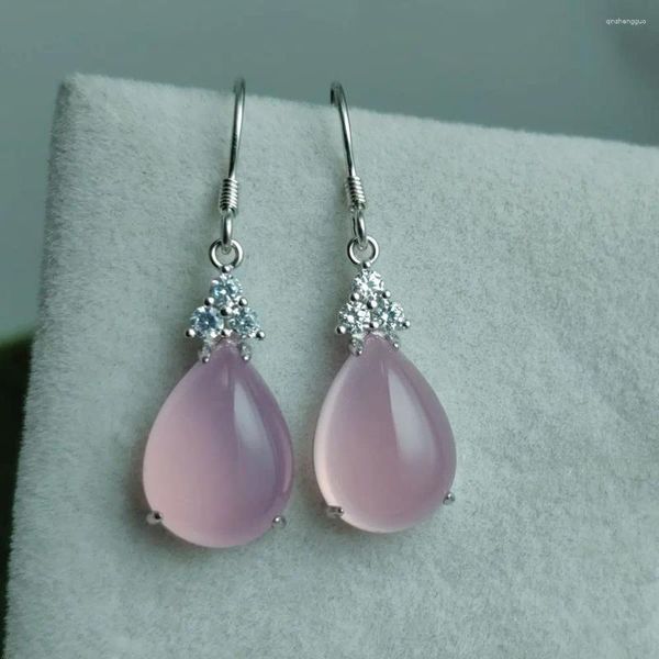 Orecchini pendenti S925 Argento puro Rosa Calcedonio naturale Pietra Dolce Lady Agata Orecchino con pietra preziosa goccia d'acqua