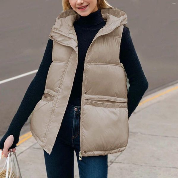 Gilet da donna Autunno Inverno Piumini Giubbotti per donna Cappotto ultraleggero con colletto alla coreana Senza maniche in cotone Parka Gilet caldo da donna