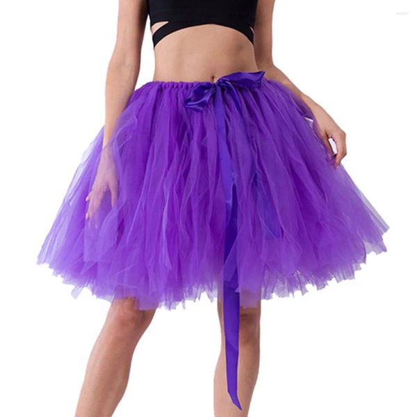 Saias Tutu Tulle Saia Alta Cintura Elástica Balanço Vestido Plissado Skater Adulto Dançando