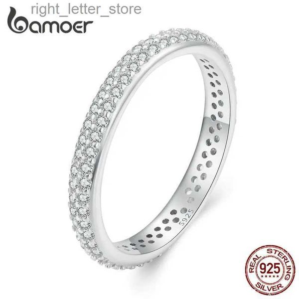 Solitärring Bamoer 925 Sterling Silber Glänzender Zirkon Fingerring Schlichtes Ewigkeitsband Für Frauen Valentinstag Geschenk Feiner Schmuck BSR365 YQ231207