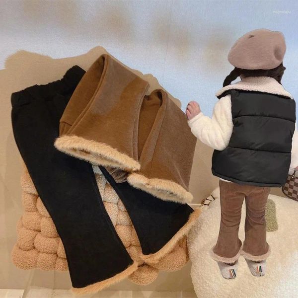 Calças coreanas crianças meninas roupas de inverno bebê bonito bell-bottoms espessamento e lã para manter calças quentes kawaii casual