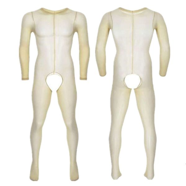 Macacão masculino transparente, body transparente de mangas compridas, roupa íntima de verão, roupa de dormir gay, lingerie sem crochê, meias corporais