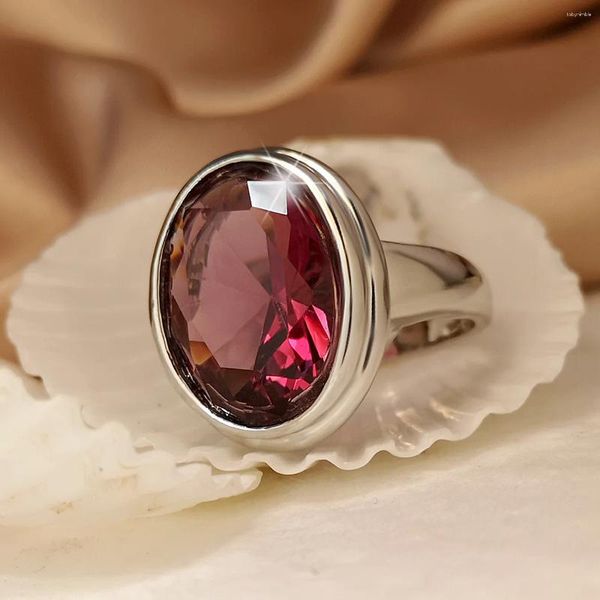 Anéis de cluster clássico jóias de noivado moda grande redondo ametista vidro para mulheres com pedras preciosas festa presente feminino atacado