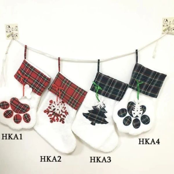 Kedi Köpek Pençe Stocking Noel Çorap Dekorasyon Kar Tanesi Ayak İzi Deseni Noel Çorapları Apple Candy Hediye Çantası Çocuk Toptan Wly935 ll