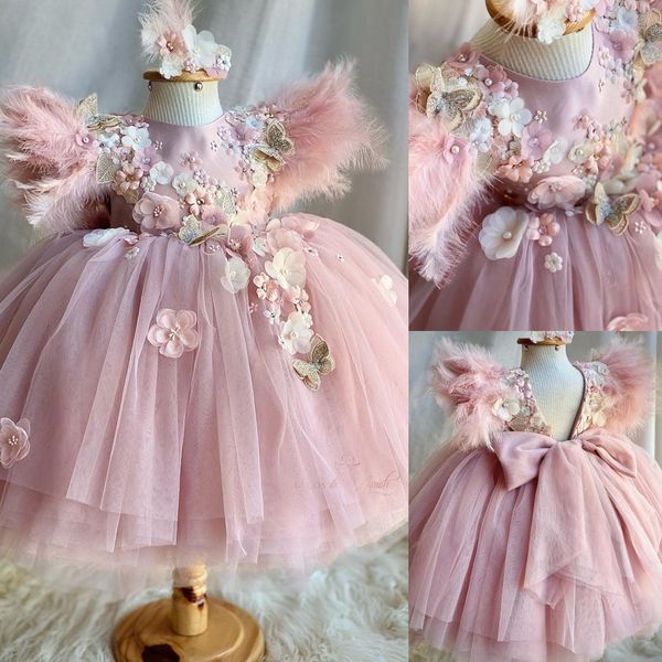 Стильные перья цветочневые девушки платья для свадебного бисера, аппликационного малыша.