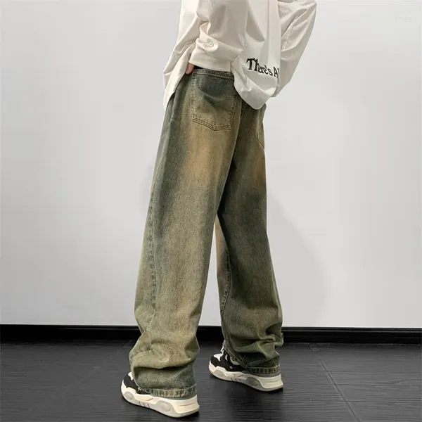 Jeans da uomo Nostalgico Blu Gamba Larga Maschio Pantaloni Larghi In Denim Dritti Harajuku Anni '90 Vintage Jean Pantaloni Y2k Abbigliamento Streetwear