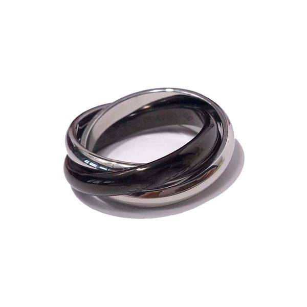 CA anel liso com três anéis, três cores, temperamento moderno, feminino e masculino, mesmo estilo para casais na rua