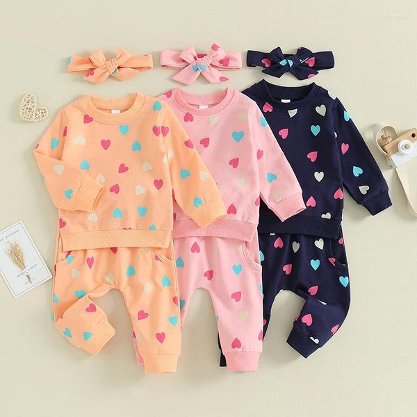 Kleidungssets Baby Mädchen Herbstkleidung Geborenes Kleinkind Langarm Valentinstag Herzdruck Sweatshirt Hosen Outfits Säuglings-Trainingsanzüge