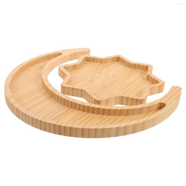 Conjuntos de louça 2 pcs resistente ao desgaste bandeja de frutas sobremesa servindo prato de jantar de bambu panelas prato bolo multifuncional doméstico