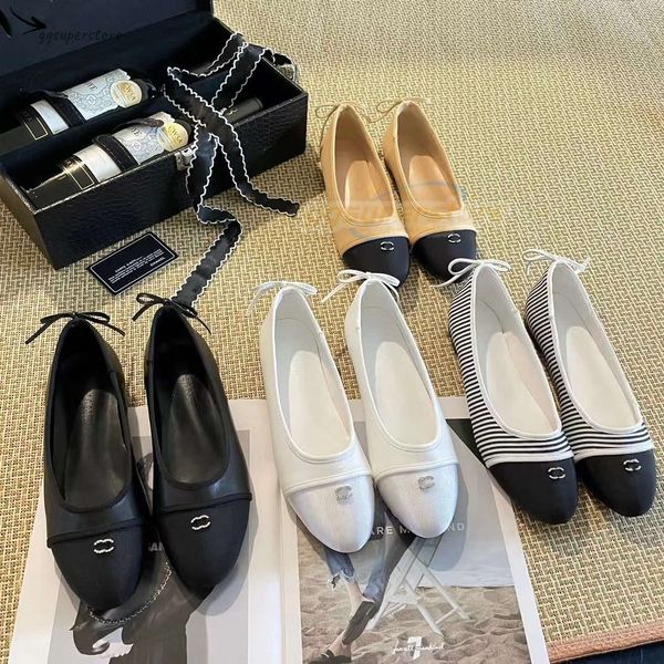 Chan Paris Luxus-Designer-Schuhe, Schwarz-Rosa-Ballerina, flache Schuhe für Damen, 2C-Ketten, Markenschuhe, gesteppte Leder-Ballettschuhe, runde formelle Damen-Lederschuhe, Abendschuhe