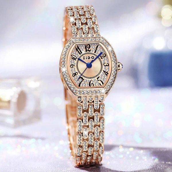 Relógios de pulso uthai l95 relógio feminino luz luxo retro barril em forma de diamante digital incrustado à prova d 'água senhoras moda relógio de quartzo relógios