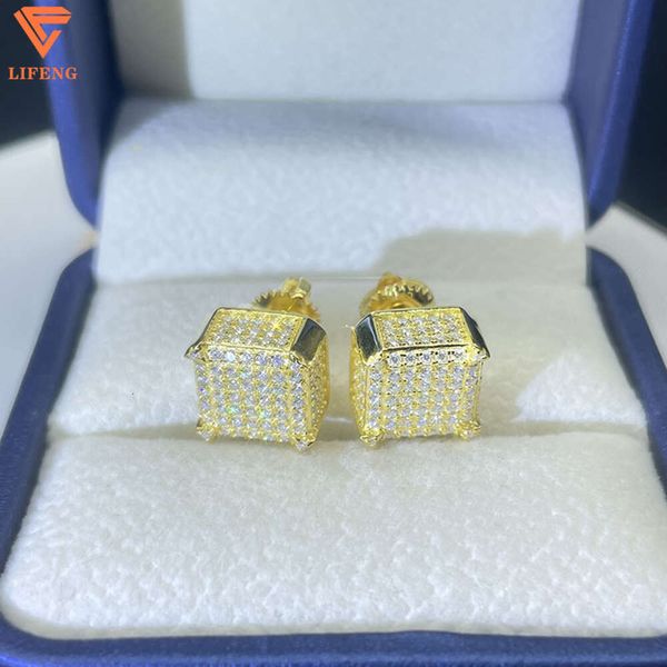Brincos de joias da moda brilhantes 925 prata ouro plissado formato quadrado gelado moissanite brinco para homens e mulheres