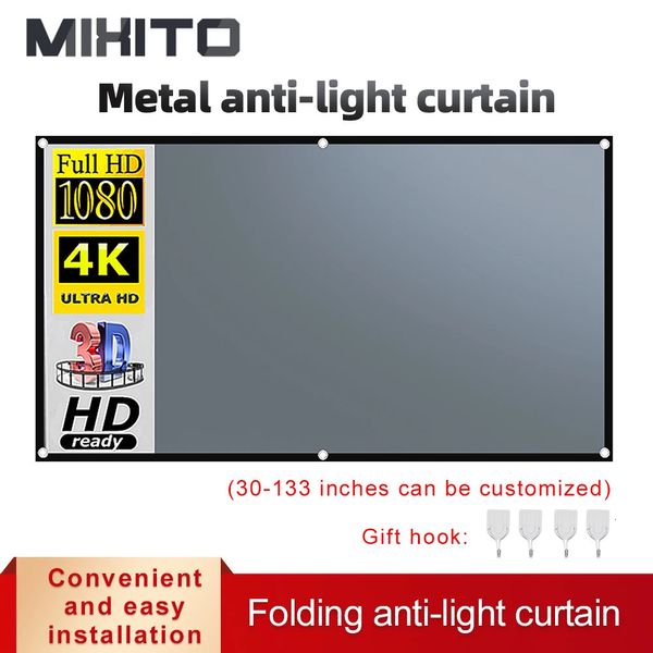 Schermi di proiezione MIXITO Tenda anti-luce per proiezione 16 9 60 84 100 106 120 pollici 3D HD Esterno per interni portatile con fori Schermo per proiettore 231206