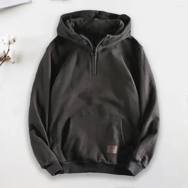 Hoodies masculinos outono inverno hoodie com zíper decoração com capuz engrossado solto pulôver punho elástico quente