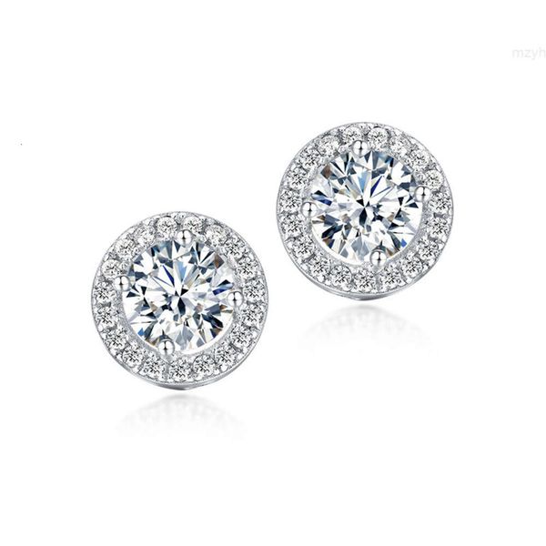 Brincos redondos luxuosos de prata 0,5ct e 1ct S925, diamante de moissanite, versão coreana como presente para namorada