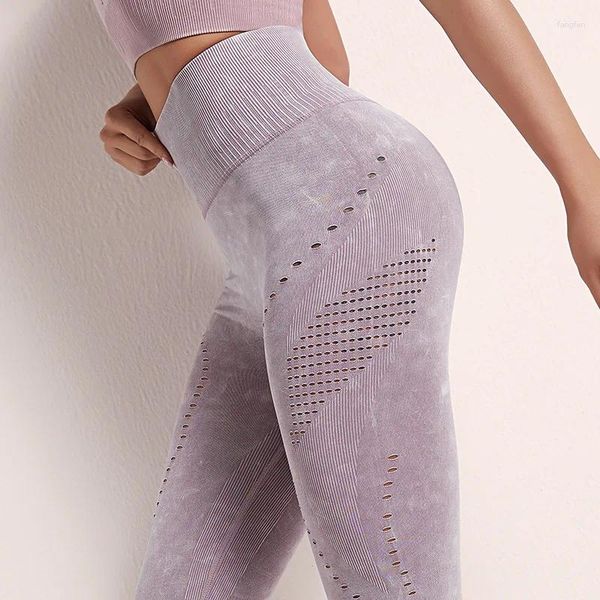 Leggings da donna Scava fuori Leggings sportivi Donna Vita alta Addome Senza cuciture Traspirante Attillato Palestra Corsa Allenamento Pantaloni tozzi ad asciugatura rapida