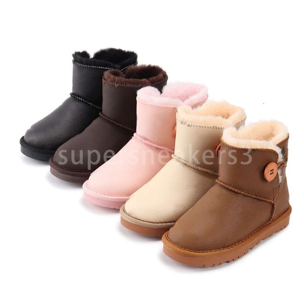 Botas 2023 crianças de couro genuíno neve bebê inverno booties de pele de pele menina meninos designer impermeável sapatos calçados calçados 21-35